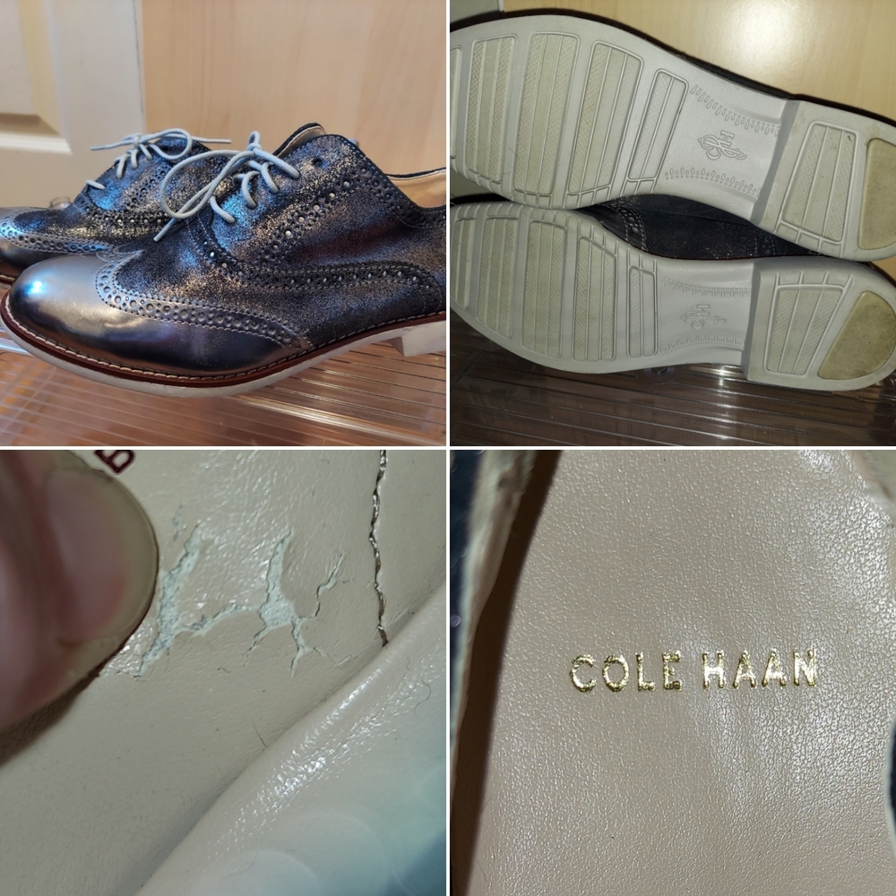 Cole Haan Women’s Silver Wingtip Oxfords Size 8.5